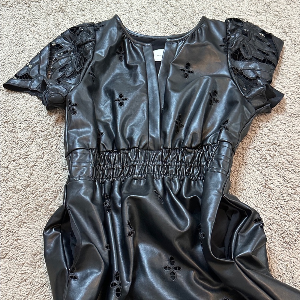 ANTHROPOLOGIE Women’s The Somerset Maxi Dress Faux Leather Embroidered Edition M - Picture 8 of 15